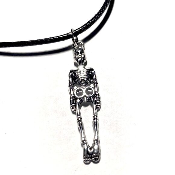 Creepy, Large Skeleton Pendant, With Black Wax Cord Adjustable Neckace - Picture 7 of 9